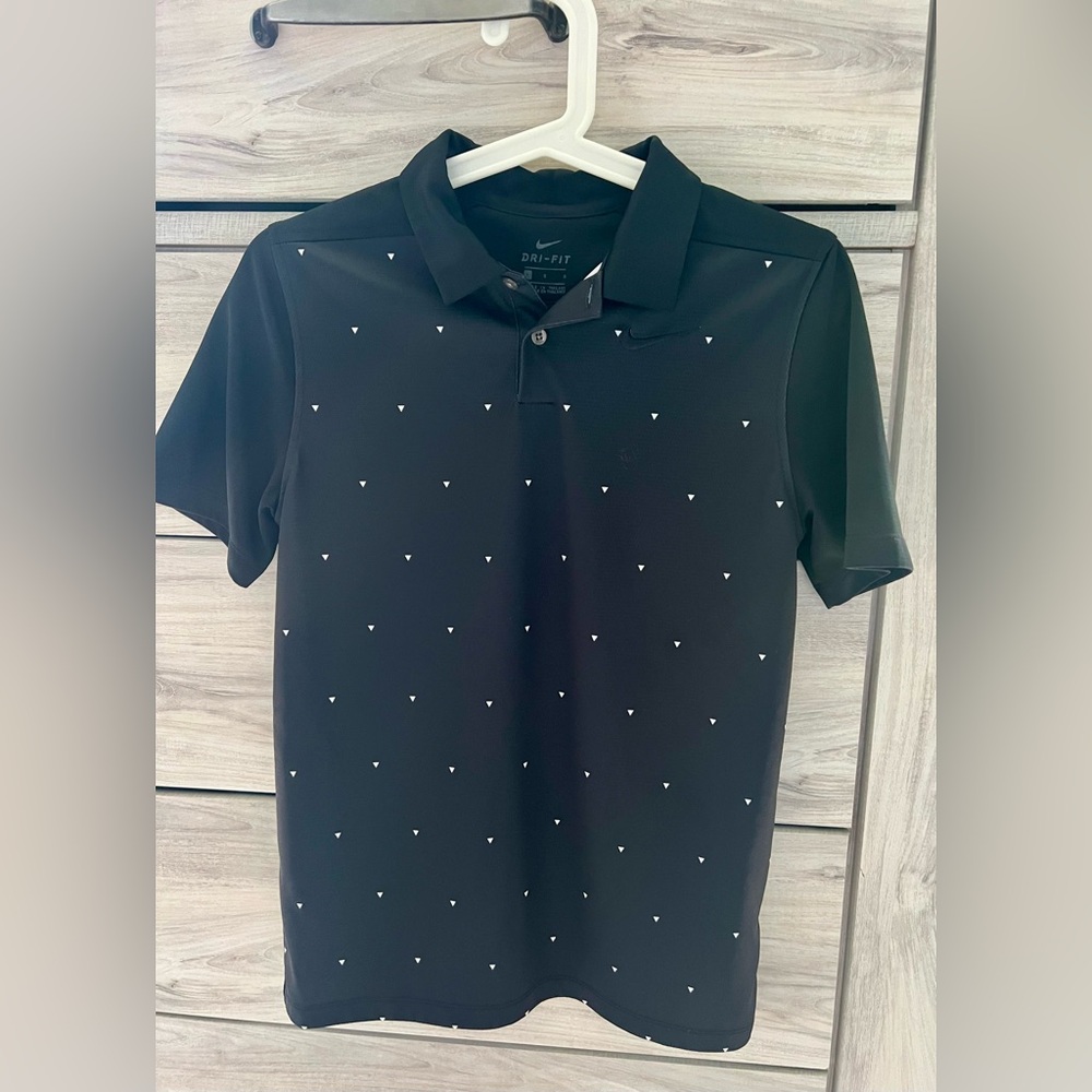 Nike Dri-Fit Boy's Size L printed back golf polo shirt tiny triangles
